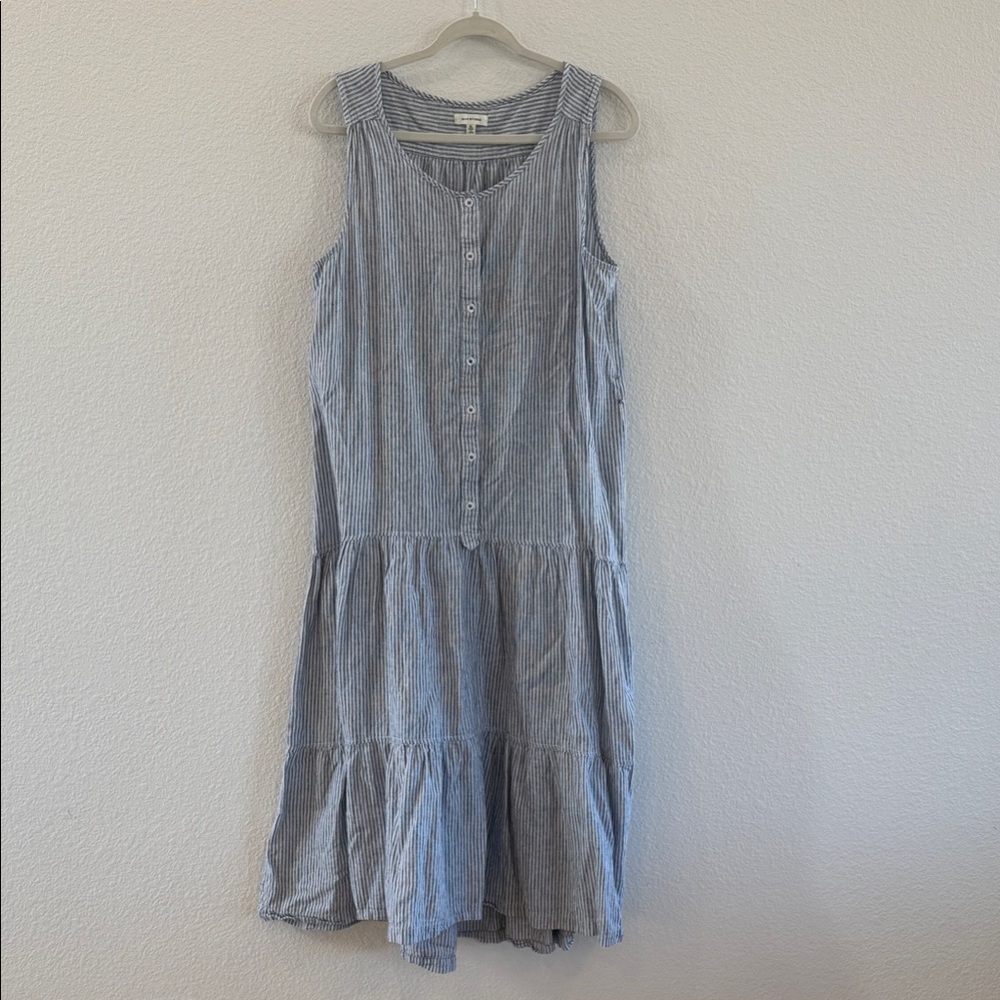 Max Studio Linen/ cotton Striped Button-Down Midi Dress